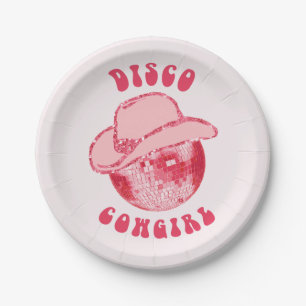 Cute Girly Pink Disco Cowgirl Glitter  Paper Plate