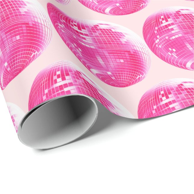 Cute Girly Pink Disco Mirrorball  Wrapping Paper (Roll Corner)