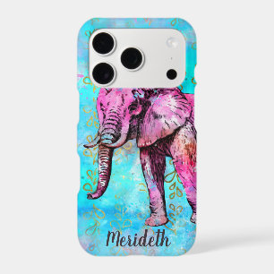 Cute Girly Pink Elephant Blue Watercolor Trendy