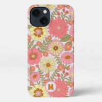 Cute Girly Pink Floral Pattern Monogrammed