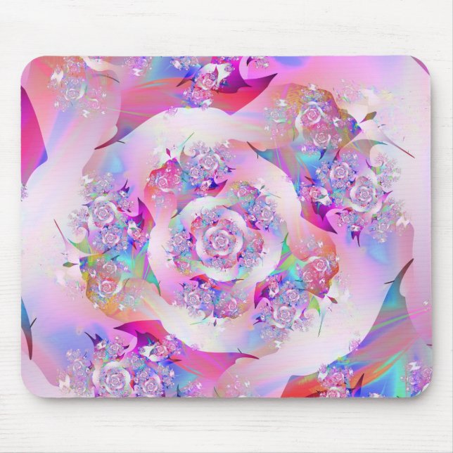 Cute Girly Pink Floral Vector Rose Mouse Mat (Front)