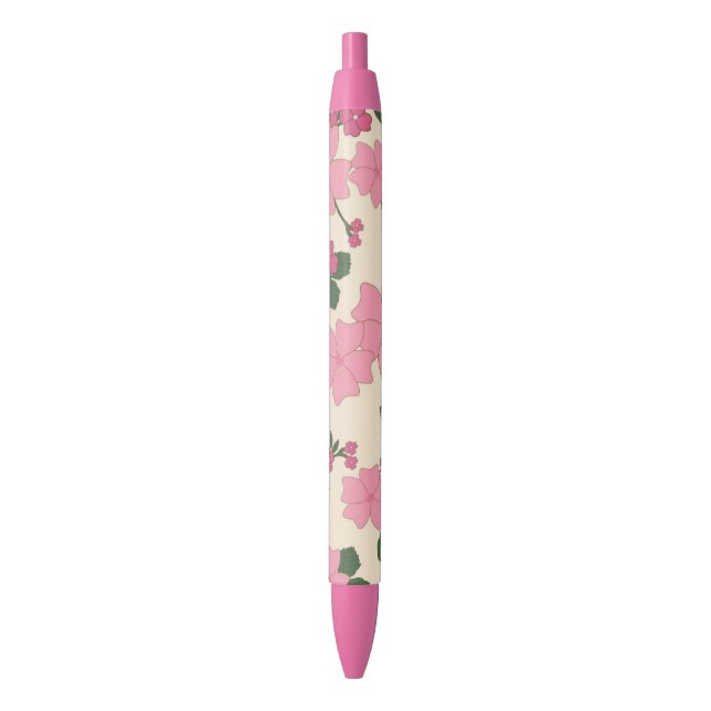 Cute Girly Pink Flower Pattern Black Ink Pen (Front Vertical)