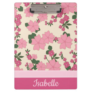 Cute Girly Pink Flower Pattern Personalised Clipboard