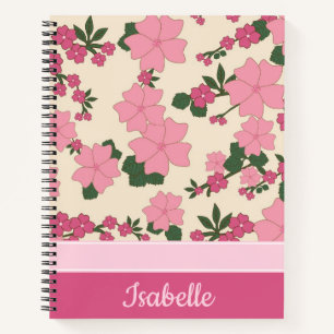 Cute Girly Pink Flower Pattern Personalised Notebook