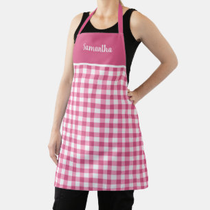 Cute Girly Pink Gingham Name Personalised Apron