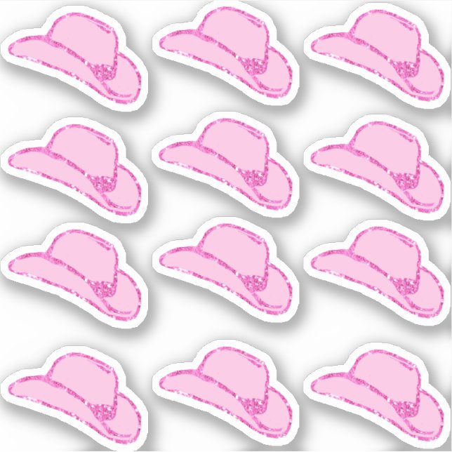 Cute Girly Pink Glitter Cowgirl Hat 12 Sticker Set (Front)