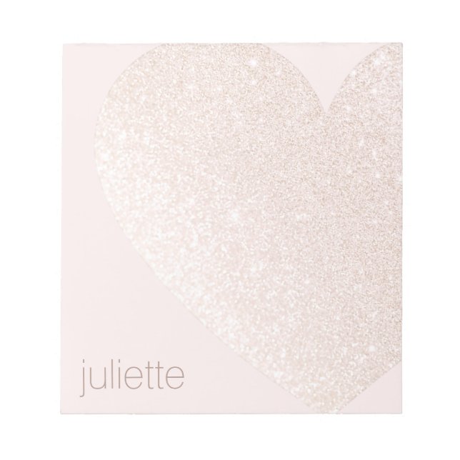 Cute Girly Pink Glitter Heart Personalised Name Notepad (Front)