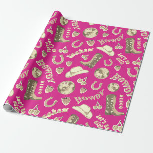 Cute Girly Pink Gold Disco Cowgirl Aesthetic Wrapping Paper
