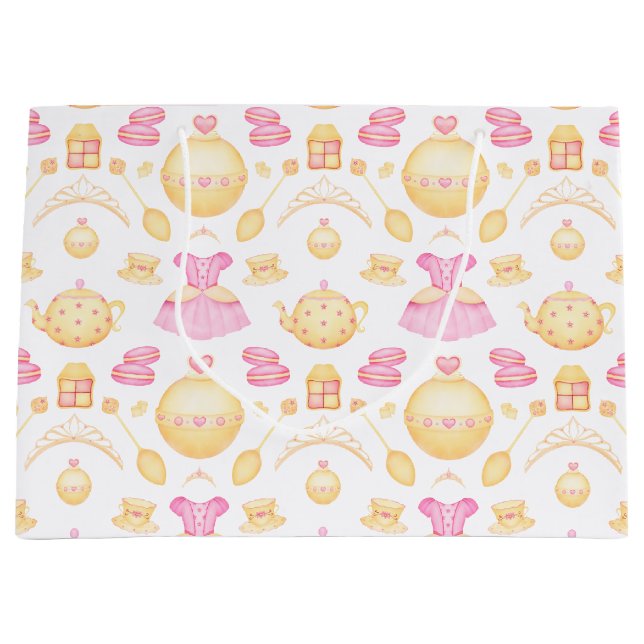 Cute Girly Pink & Gold Princess Large Gift Bag (Front)