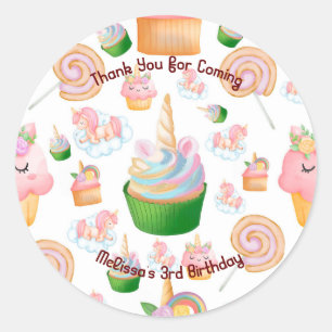 Cute Girly Pink Green Cupcake Unicorn Birthday Classic Round Sticker