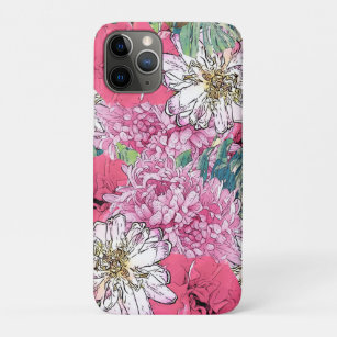 Cute Girly Pink & Green Floral Illustration Case-Mate iPhone Case