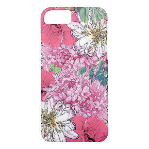 Cute Girly Pink & Green Floral Illustration Case-Mate iPhone Case