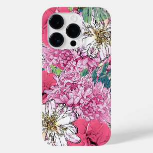 Cute Girly Pink & Green Floral Illustration Case-Mate iPhone 14 Pro Case