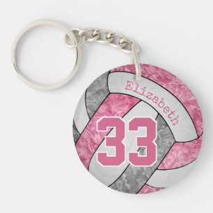 cute girly pink grey personalised volleyball key ring