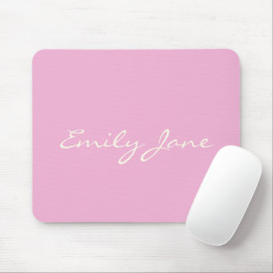 Cute Girly Pink Handwritten Script Name Custom Mouse Mat
