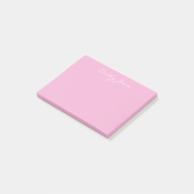 Cute Girly Pink Handwritten Script Name Custom Post-it Notes (Angled)