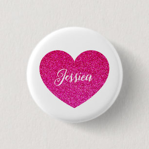Cute Girly Pink Heart Personalised Name 3 Cm Round Badge