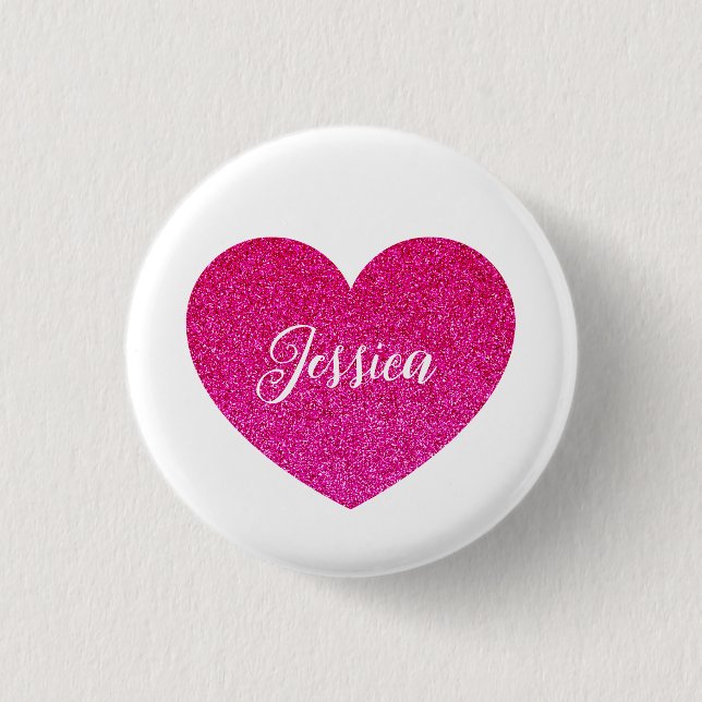 Cute Girly Pink Heart Personalised Name 3 Cm Round Badge (Front)
