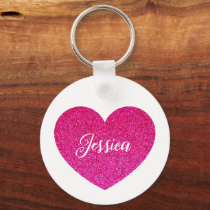 Cute Girly Pink Heart Personalised Name Key Ring