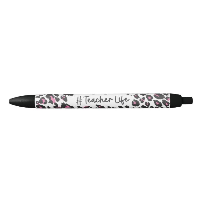 Cute Girly Pink Leopard Print Teacher Life Pen (Front)