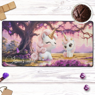 Cute Girly Pink Magical Unicorn Desk Mat