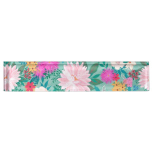 Cute girly pink & Mint hand paint floral design Nameplate