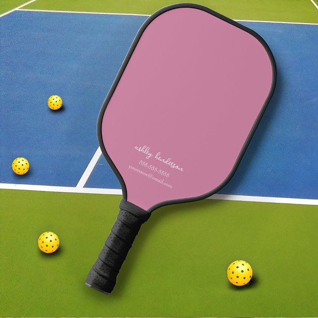 Cute Girly Pink Monogram Name + Contact Info Pickleball Paddle (Creator Uploaded)