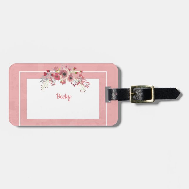 Cute Girly Pink Name Travel Luggage Tag (Front Horizontal)