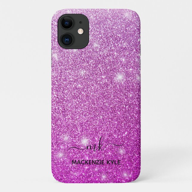 Cute Girly Pink Ombre Glitter Monogram  Case-Mate iPhone Case (Back)