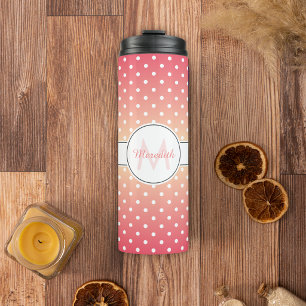Cute Girly Pink Ombre Monogram Polka Dot Thermal Tumbler
