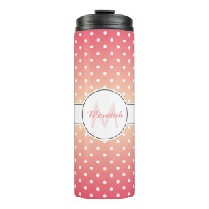 Cute Girly Pink Ombre Monogram Polka Dot Thermal Tumbler