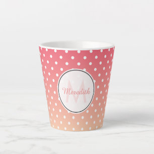Cute Girly Pink Ombre Polka Dot Monogram Latte Mug