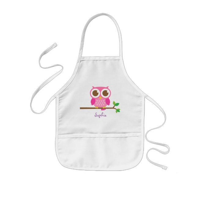 Cute Girly Pink Owl For Girls Kids Apron (Front)