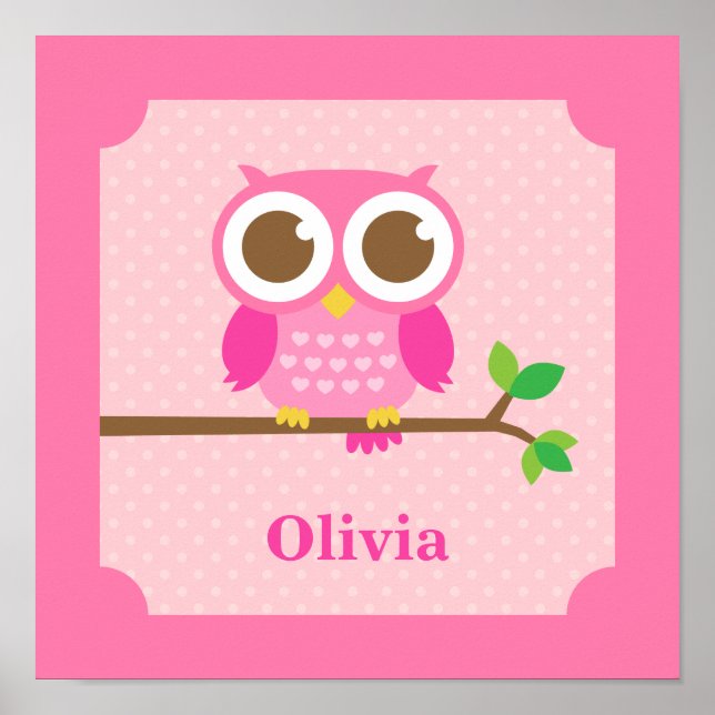 Cute Girly Pink Owl on Branch Girls Room Decor (Front)