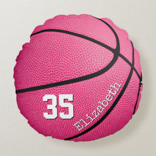 cute girly pink personalised basketball round cushion