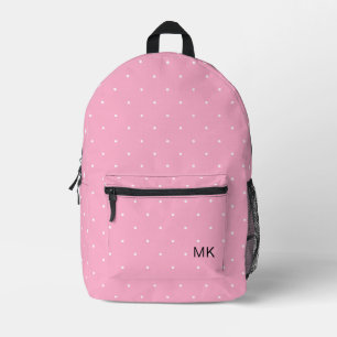 Cute Girly Pink Polka Dot Monogram Initials Printed Backpack