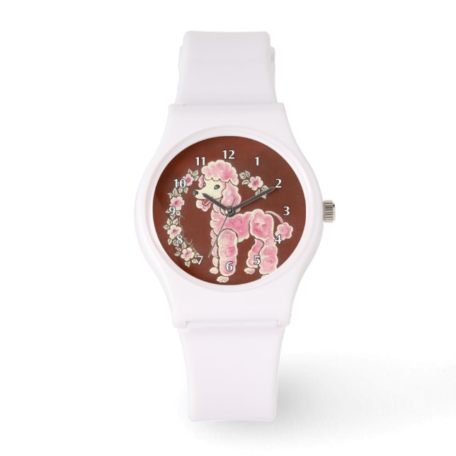 Cute Girly Pink Poodle Dog Watch (Front)