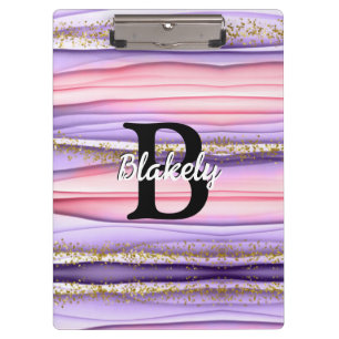 Cute Girly Pink & Purple Monogram Glitter Sparkle Clipboard