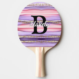 Cute Girly Pink & Purple Monogram Glitter Sparkle Ping Pong Paddle