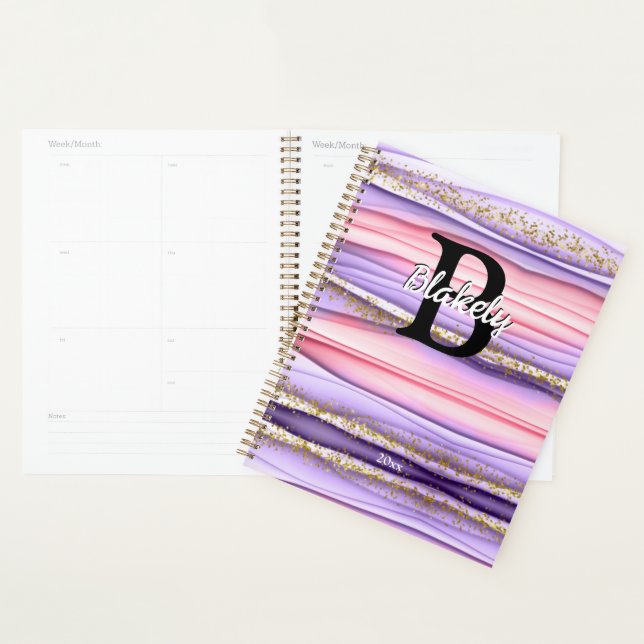 Cute Girly Pink & Purple Monogram Glitter Sparkle Planner (Display)