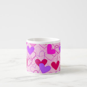 Cute Girly Pink Purple & Red Hearts Pattern Espresso Cup