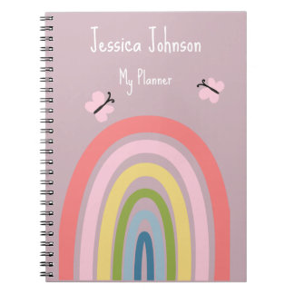 Cute Girly Pink Rainbow Butterfly  Notebook