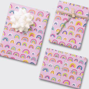 Cute Girly Pink Rainbow Pattern Wrapping Paper Sheet