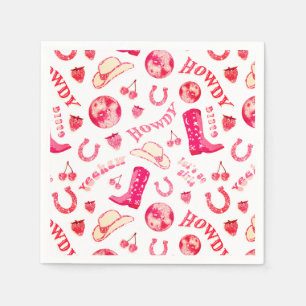 Cute Girly Pink Red Disco Cowgirl Aesthetic Napkin