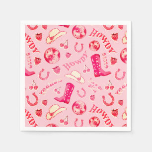 Cute Girly Pink Red Disco Cowgirl Aesthetic Napkin