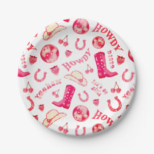 Cute Girly Pink Red Disco Cowgirl Aesthetic Paper Plate