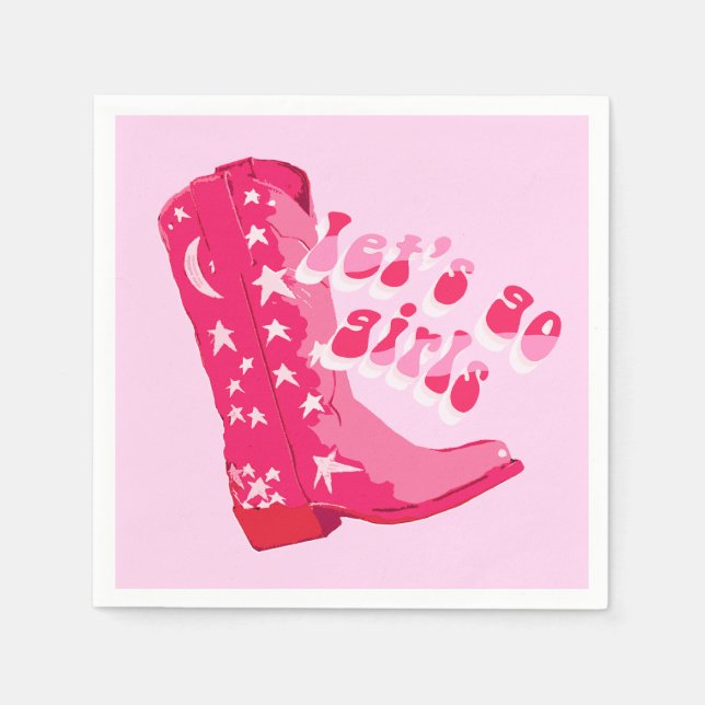 Cute Girly Pink Red Disco Cowgirl Boot Napkin (Front)
