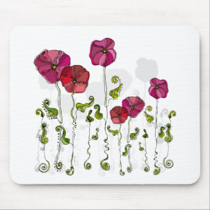Cute Girly Pink & Red Retro Floral Mouse Mat