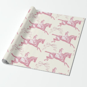 Cute Girly Pink Rose Gold Horseback Riding Bows Wrapping Paper