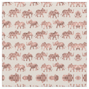 Cute Girly Pink Rose Gold Polka Dot Elephants Fabric